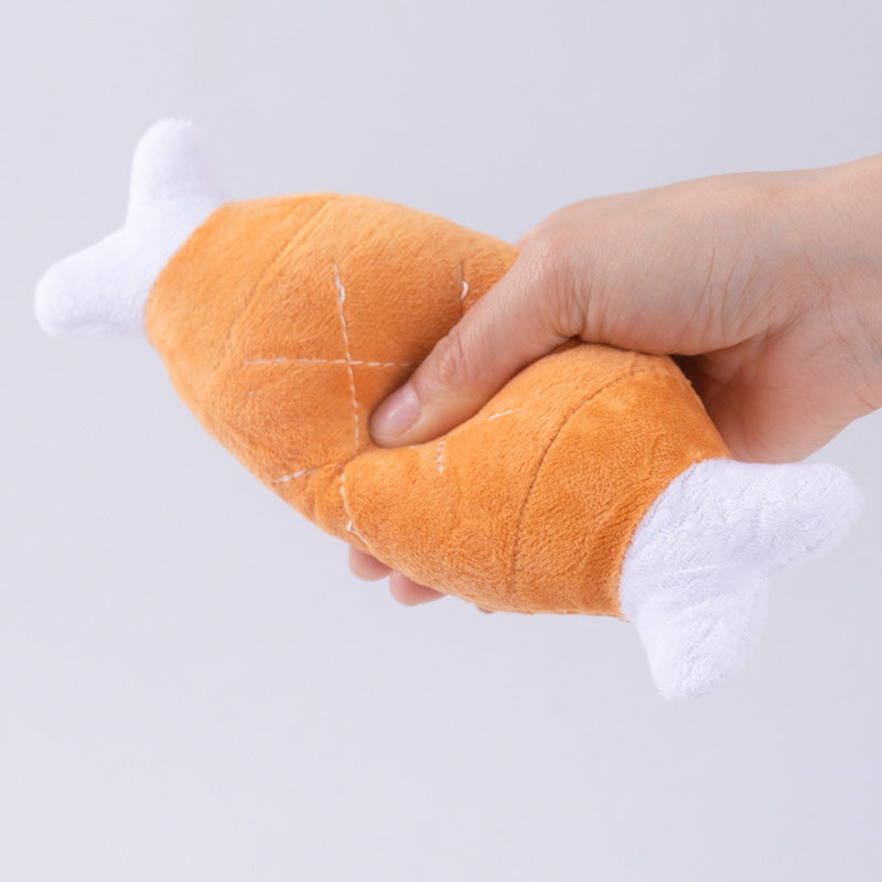 Soft polyester fiber filled squeaky bone toy for teething kittens and small dogs
