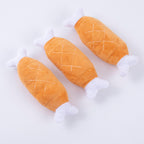 Bite-resistant plush bone toy with internal squeaker for interactive play