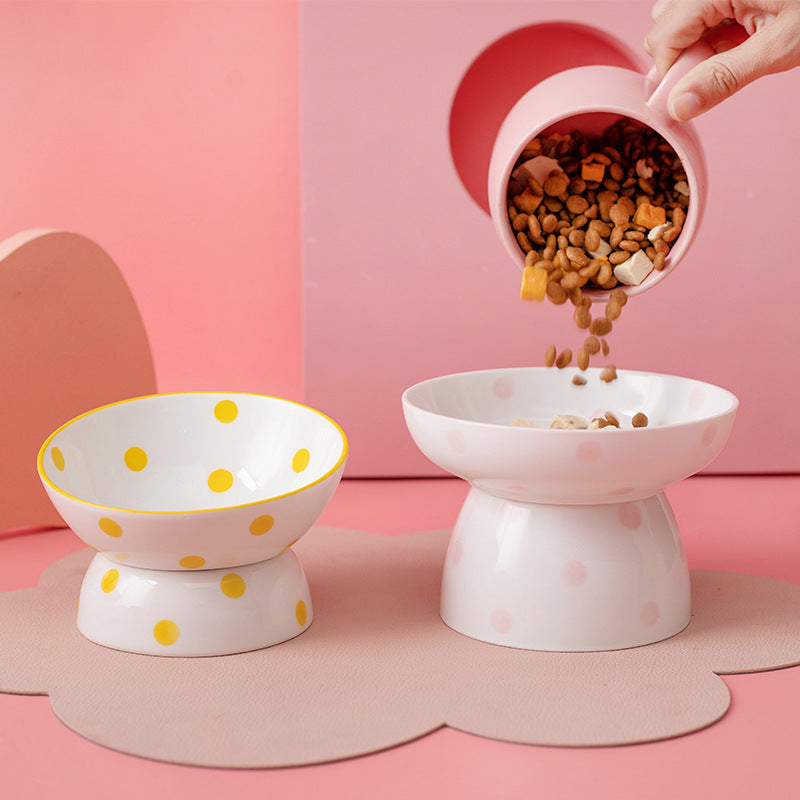 Raised ceramic dog bowl with maze pattern for slow feeding and digestion