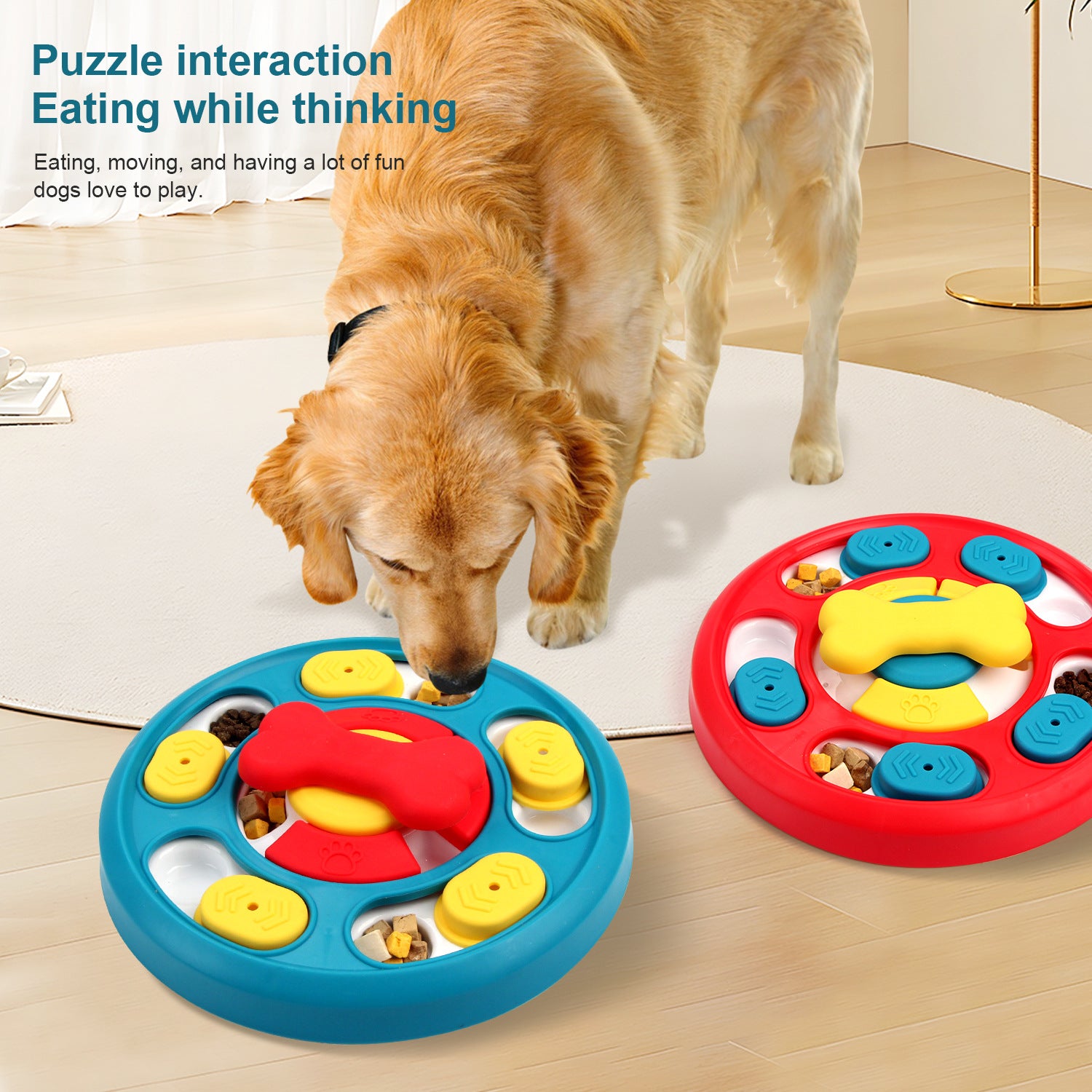 Dog puzzle toy with colorful sliders for treat training and problem-solving skills
