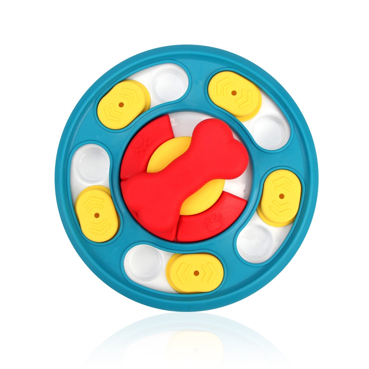 Dog puzzle toy with colorful sliders for treat training and problem-solving skills