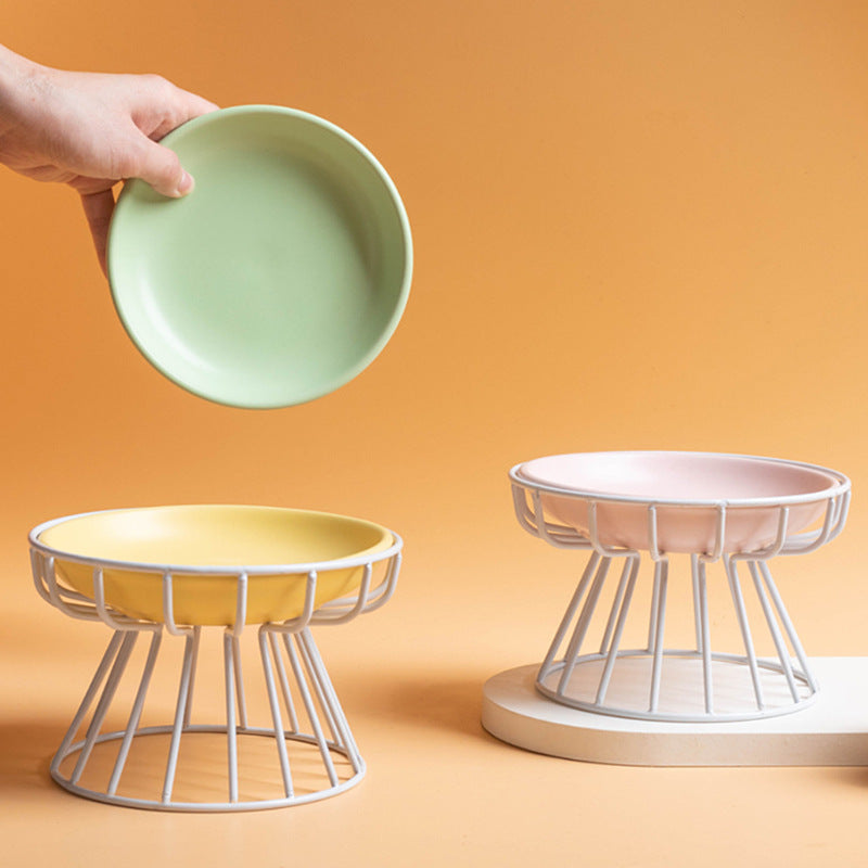 Elevated ceramic pet bowl available in multiple colors - white, beige, pink, green, yellow
