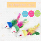 Assorted cat toy set with false mice and colorful feathers for hunting and chasing fun