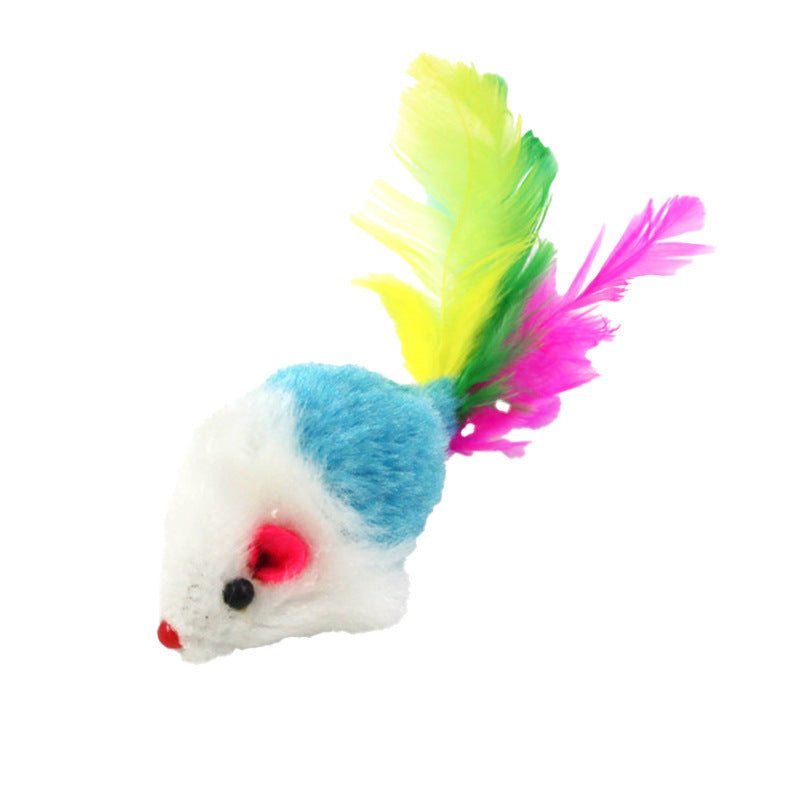 Assorted cat toy set with false mice and colorful feathers for hunting and chasing fun