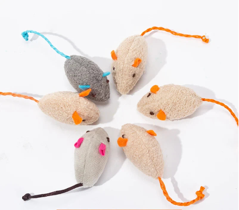 Assorted cat toy set with false mice and colorful feathers for hunting and chasing fun