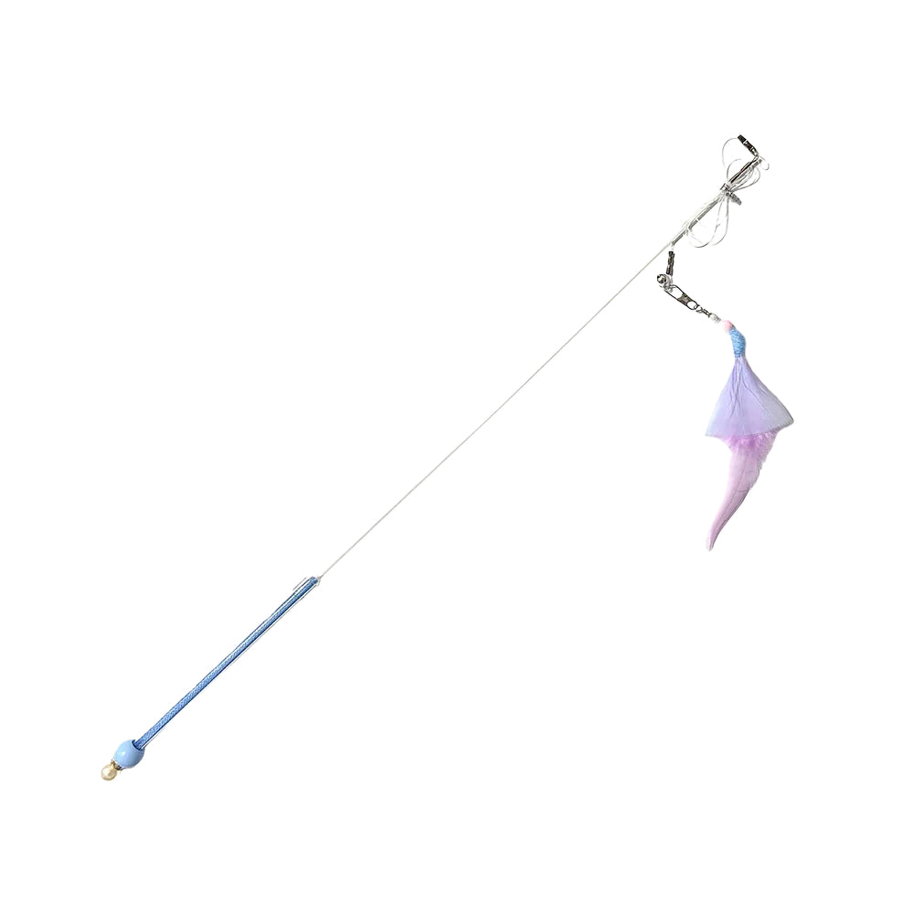 Flower-shaped cat teaser wand with flowing feather attachment for interactive play and exercise