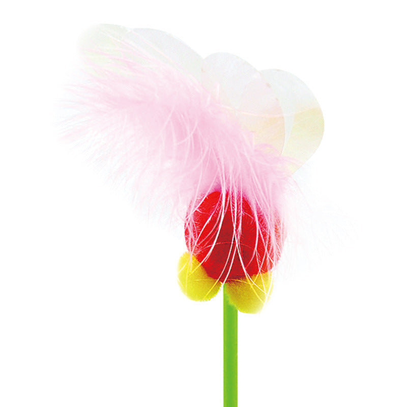Flower-shaped cat teaser wand with flowing feather attachment for interactive play and exercise