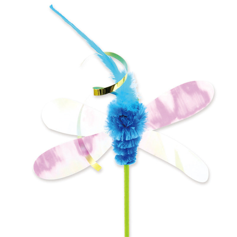 Flower-shaped cat teaser wand with flowing feather attachment for interactive play and exercise