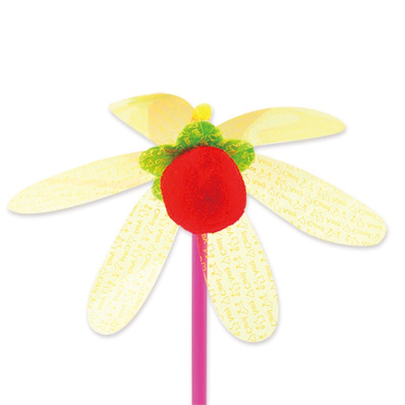 Flower-shaped cat teaser wand with flowing feather attachment for interactive play and exercise