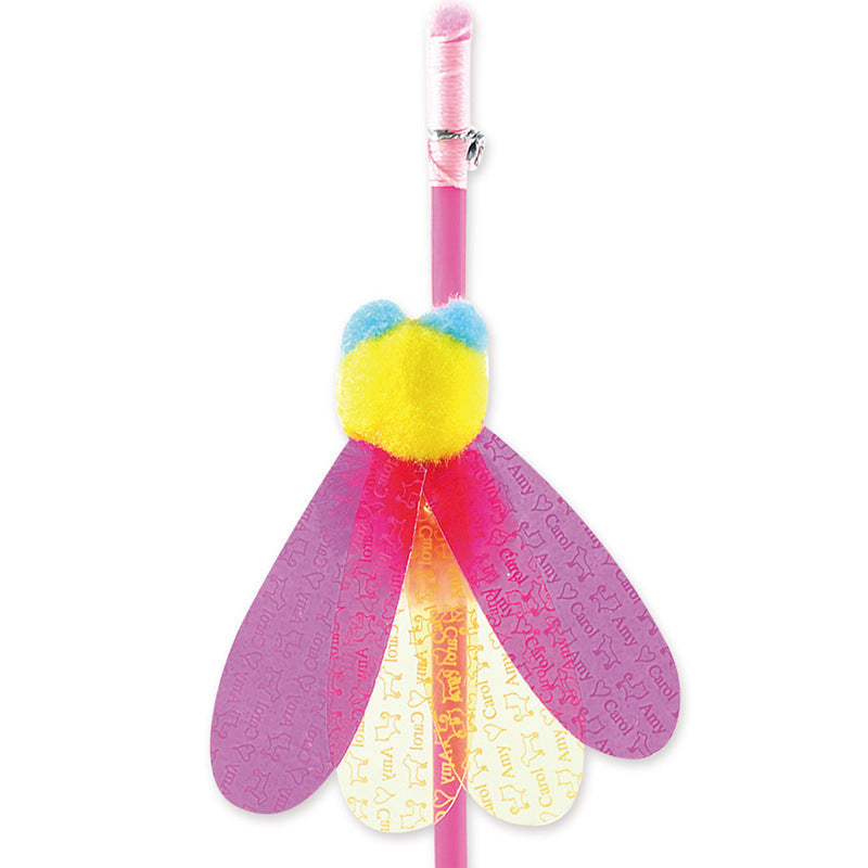 Flower-shaped cat teaser wand with flowing feather attachment for interactive play and exercise