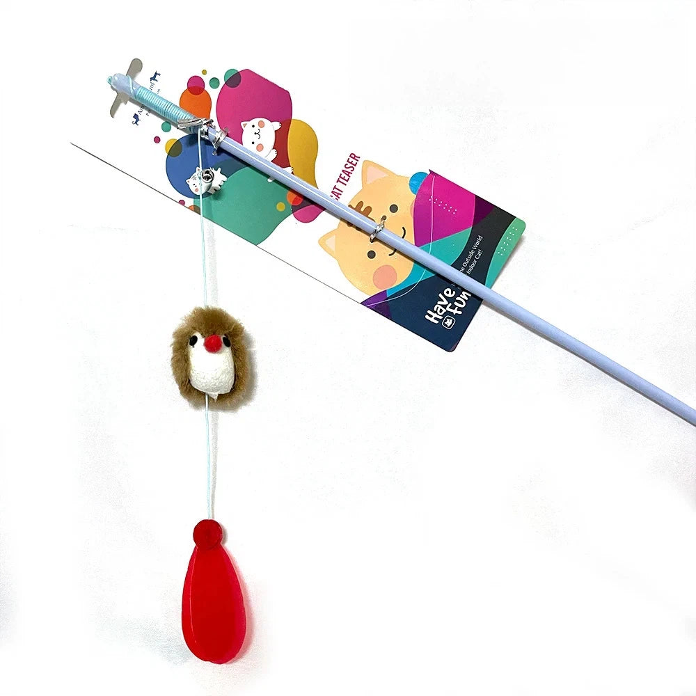 Flower-shaped cat teaser wand with flowing feather attachment for interactive play and exercise