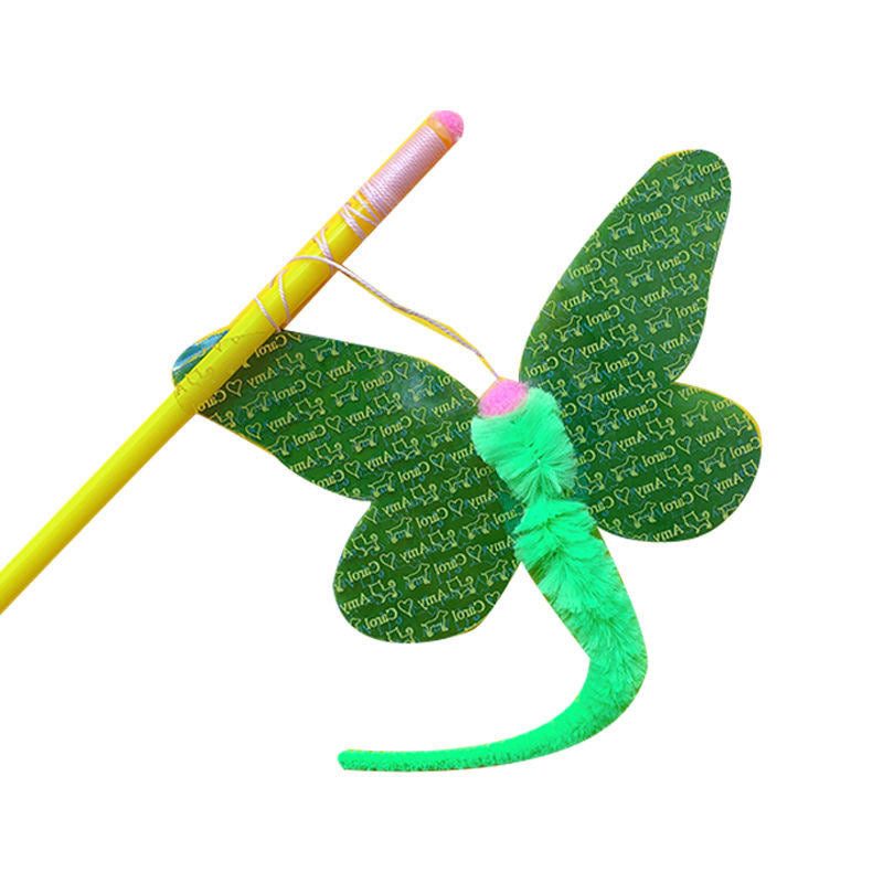 Flower-shaped cat teaser wand with flowing feather attachment for interactive play and exercise