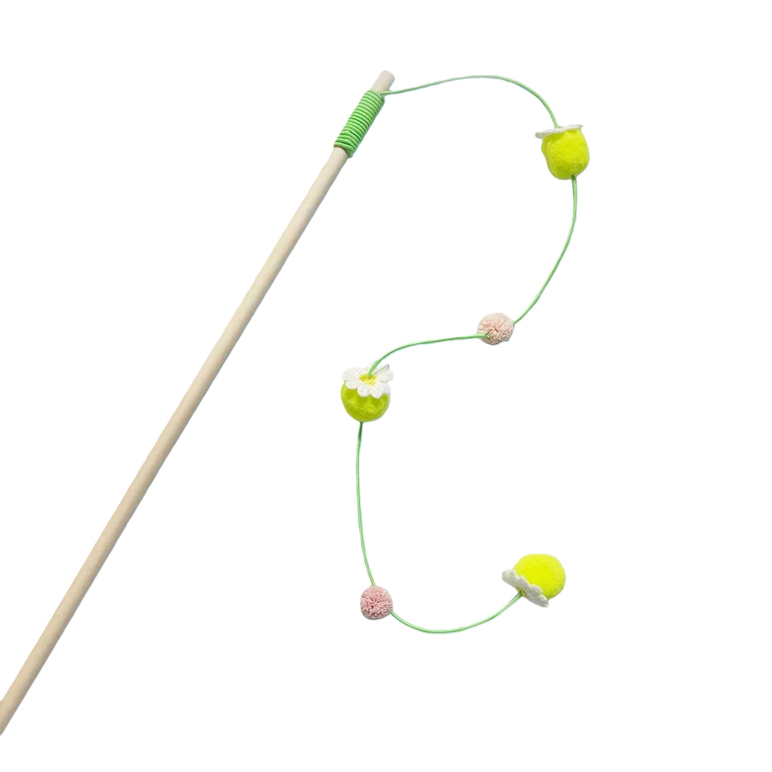Flower-shaped cat teaser wand with flowing feather attachment for interactive play and exercise