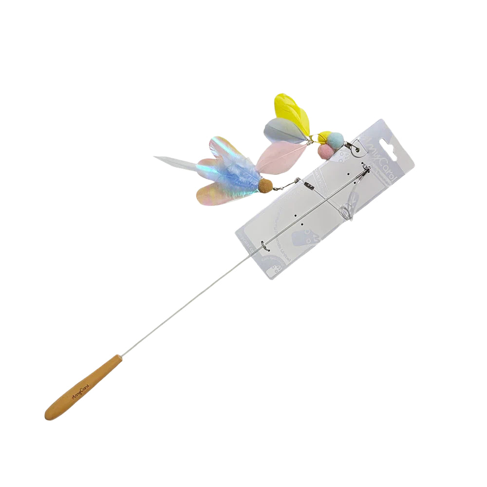 Flower-shaped cat teaser wand with flowing feather attachment for interactive play and exercise