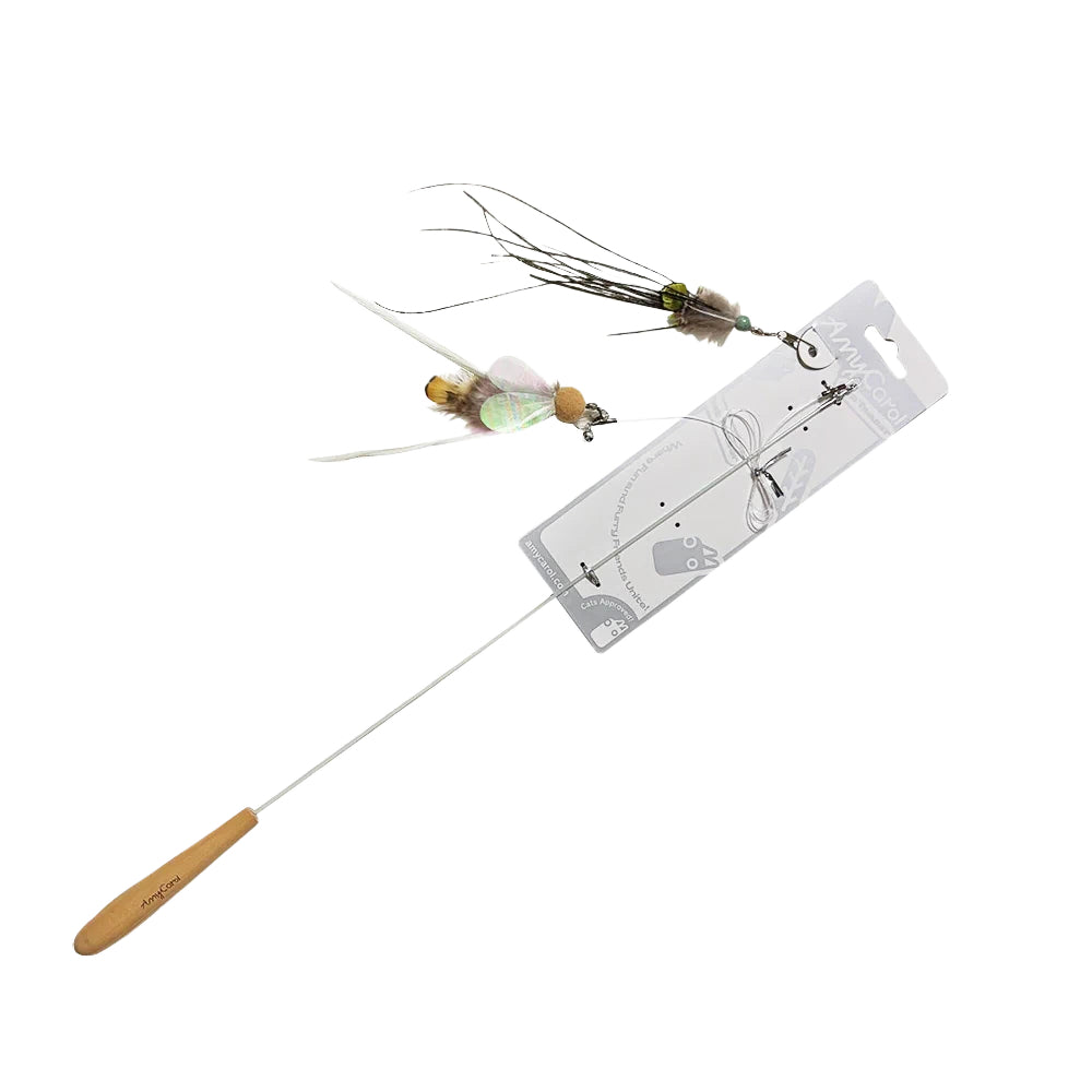 Flower-shaped cat teaser wand with flowing feather attachment for interactive play and exercise