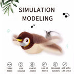 Electronic sparrow cat toy with realistic chirping sounds and mechanical wing flapping