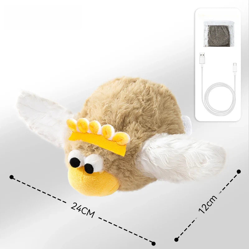 Electronic sparrow cat toy with realistic chirping sounds and mechanical wing flapping