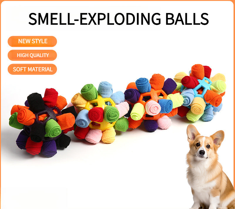 Interactive dog snuffle ball toy for foraging and mental stimulation with soft fleece