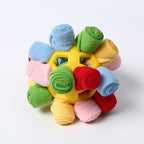 Interactive dog snuffle ball toy for foraging and mental stimulation with soft fleece
