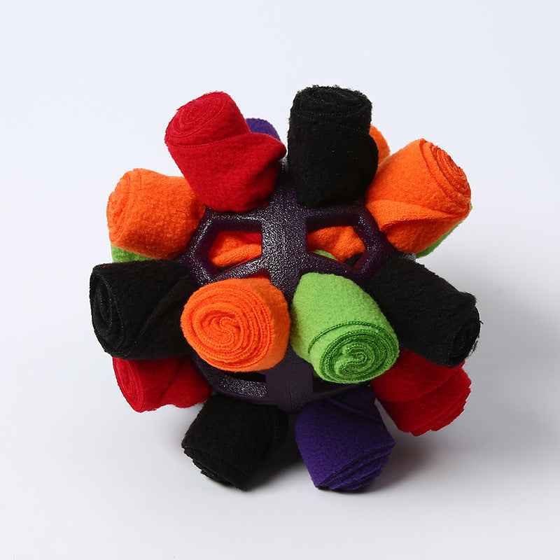 Interactive dog snuffle ball toy for foraging and mental stimulation with soft fleece