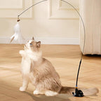 Hands-free cat teaser with suction cup for floor and window placement - mimics live prey