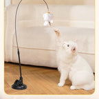 Hands-free cat teaser with suction cup for floor and window placement - mimics live prey