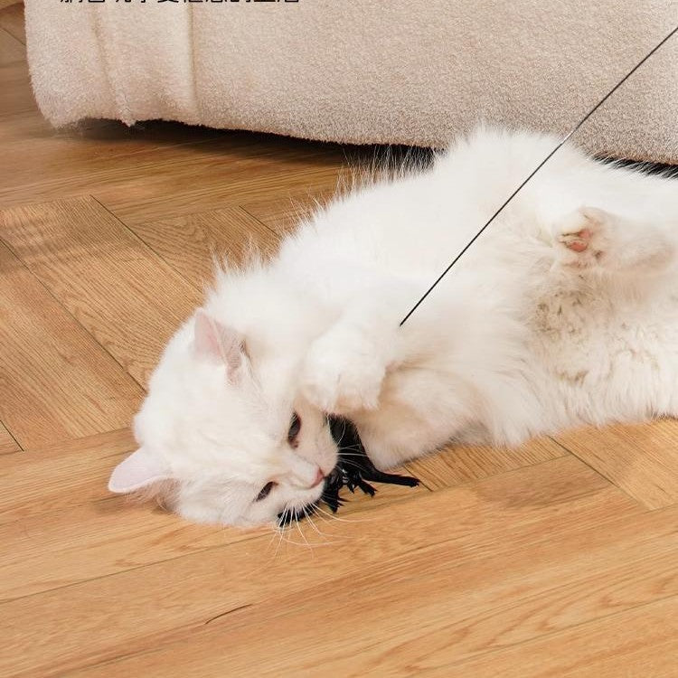 Hands-free cat teaser with suction cup for floor and window placement - mimics live prey