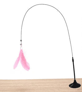 Hands-free cat teaser with suction cup for floor and window placement - mimics live prey