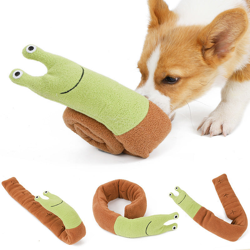 Snail snuffle toy for dogs with soft safe materials and hidden treat compartments